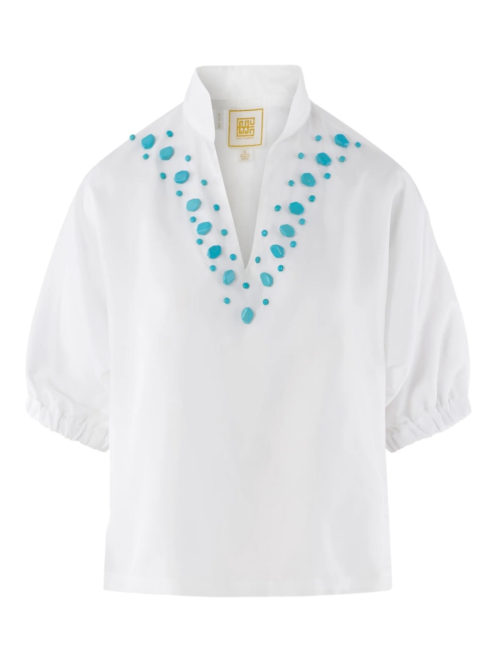 Emily Mccarthy White Taffeta Lined Poppy top w Turquoise Stones White Medium NWT